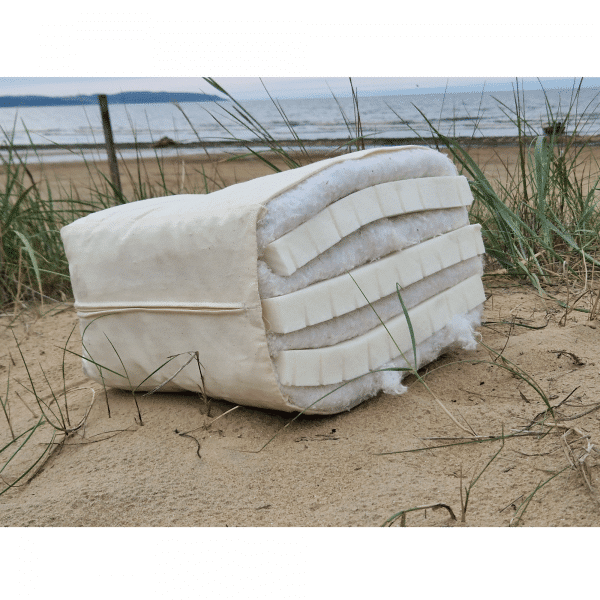 Polonia naturligt tjock trippel latex futonmadrass fyrkatig pa vejbystrand i narbild